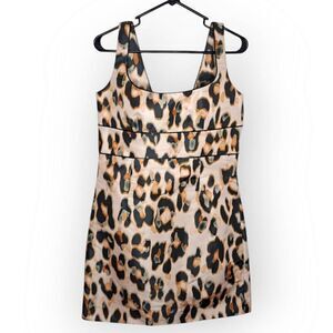 Valentino RED Women's Designer Leopard Print Taffeta Square Neck Y2K Mini Dress